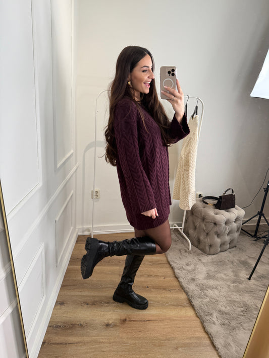 Gebreide jurk - aubergine