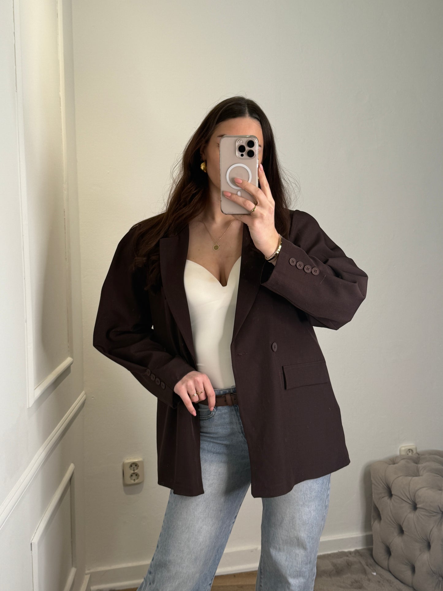 Blazer met pofmouw - bruin