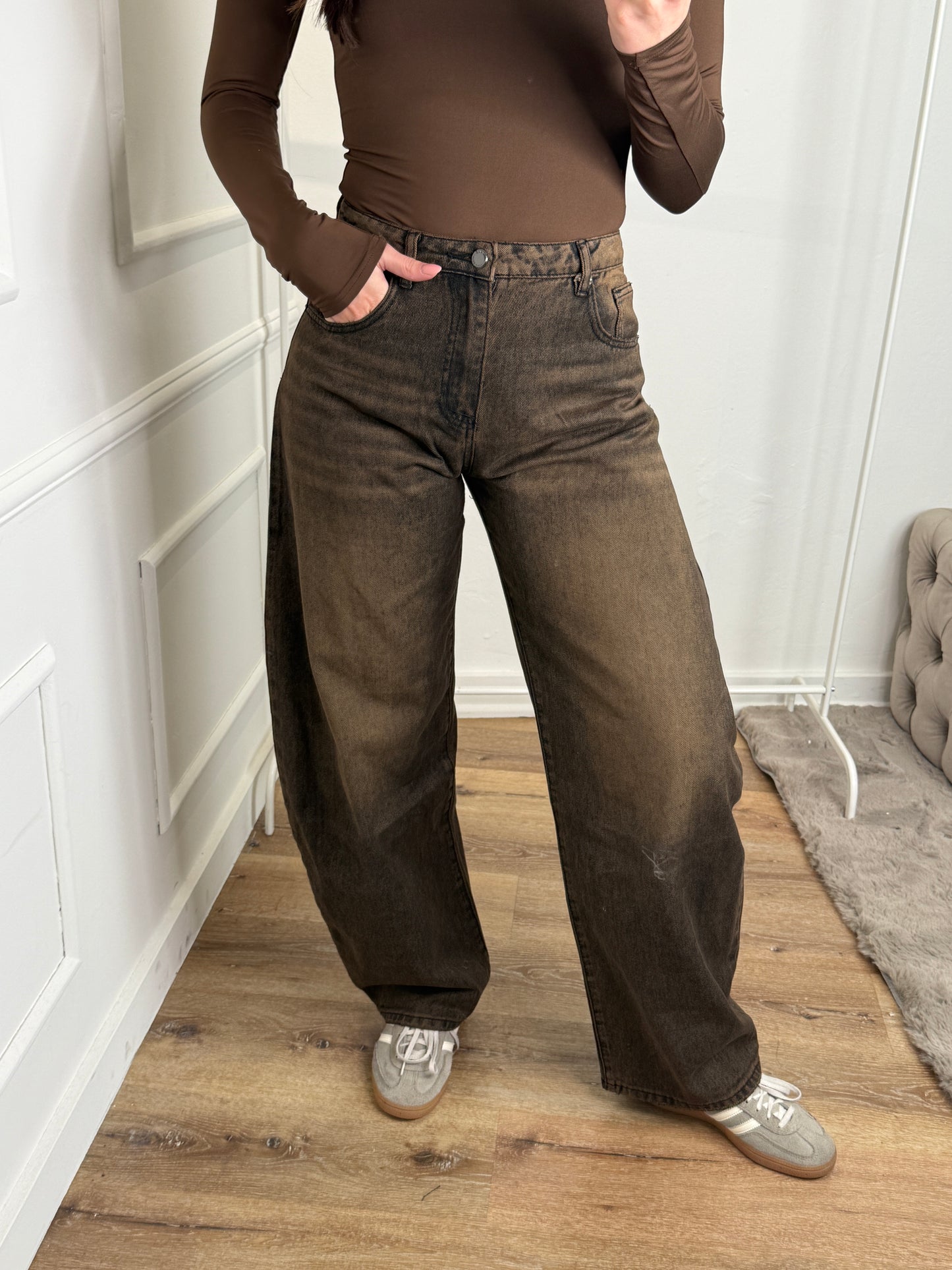 Balloon jeans extra lang - washed bruin