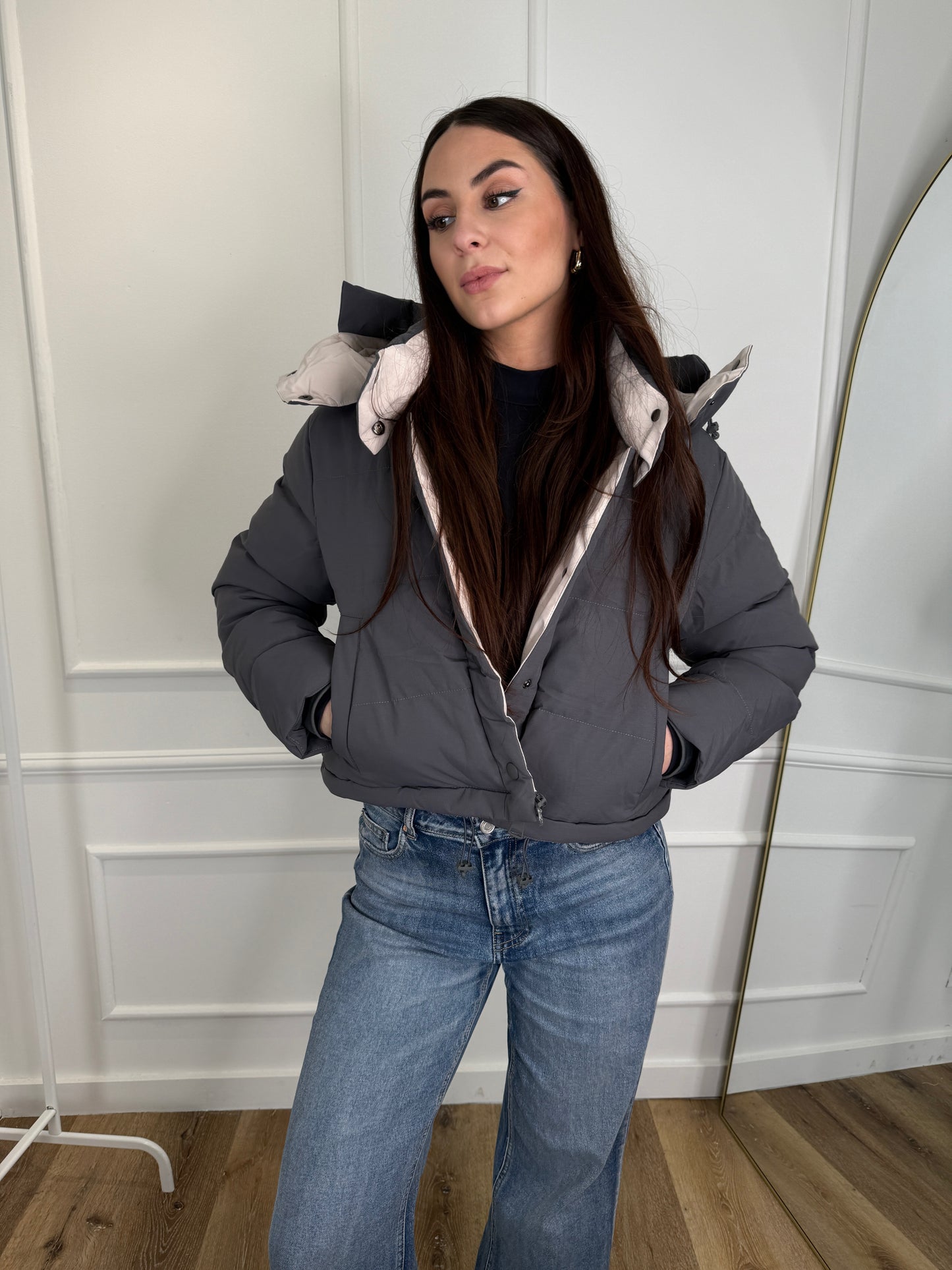 2-in-1 puffer jas - grijs