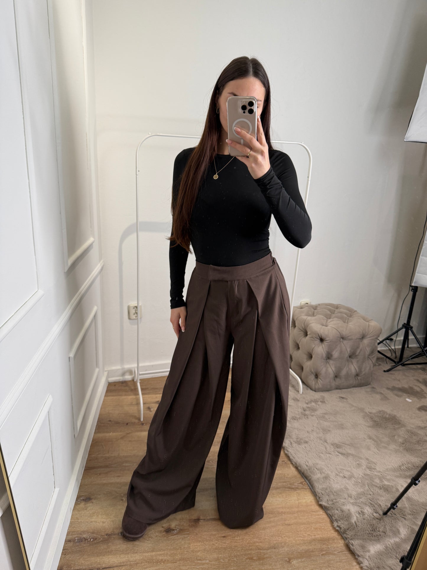Plooien broek extra lang - bruin