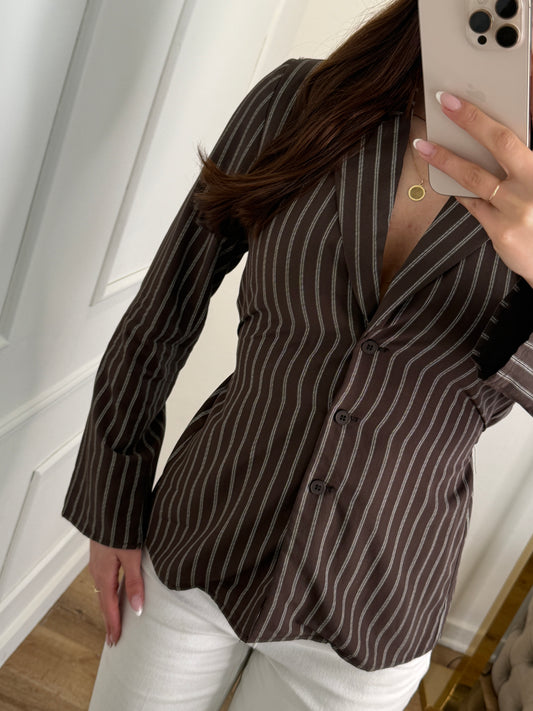 Waist Blouse stripe - bruin