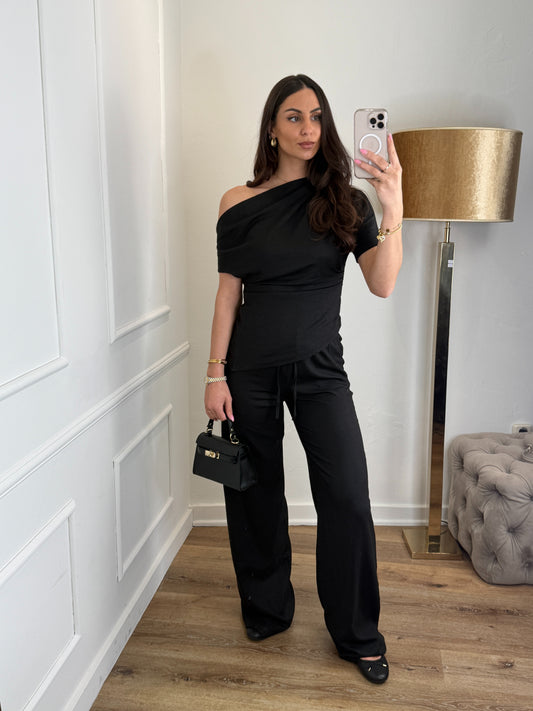 Linen mandy top zwart