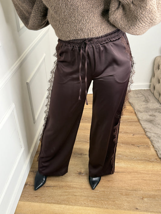 Broek met lace zijkant - bruin