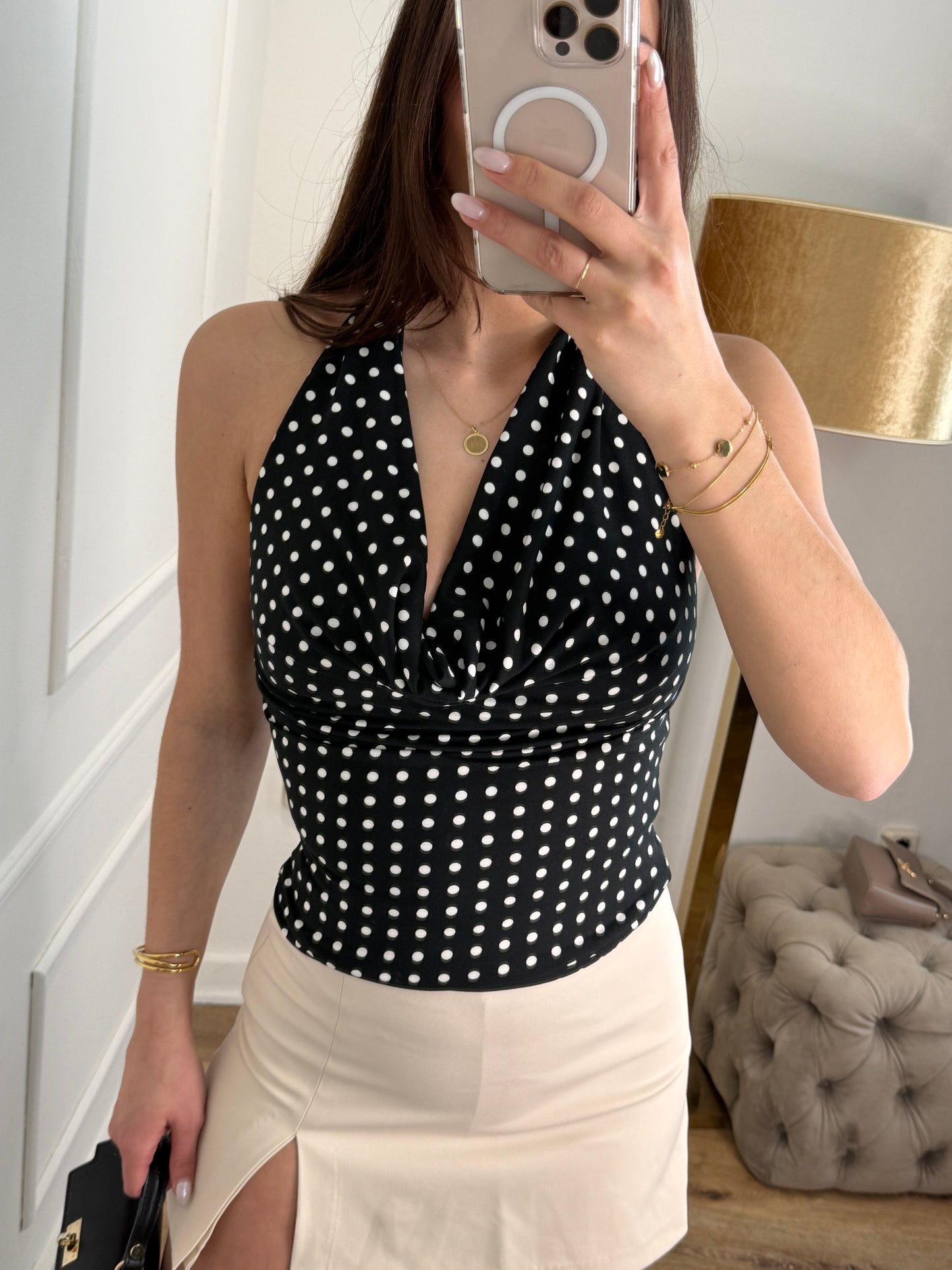 Polka dot top zwart