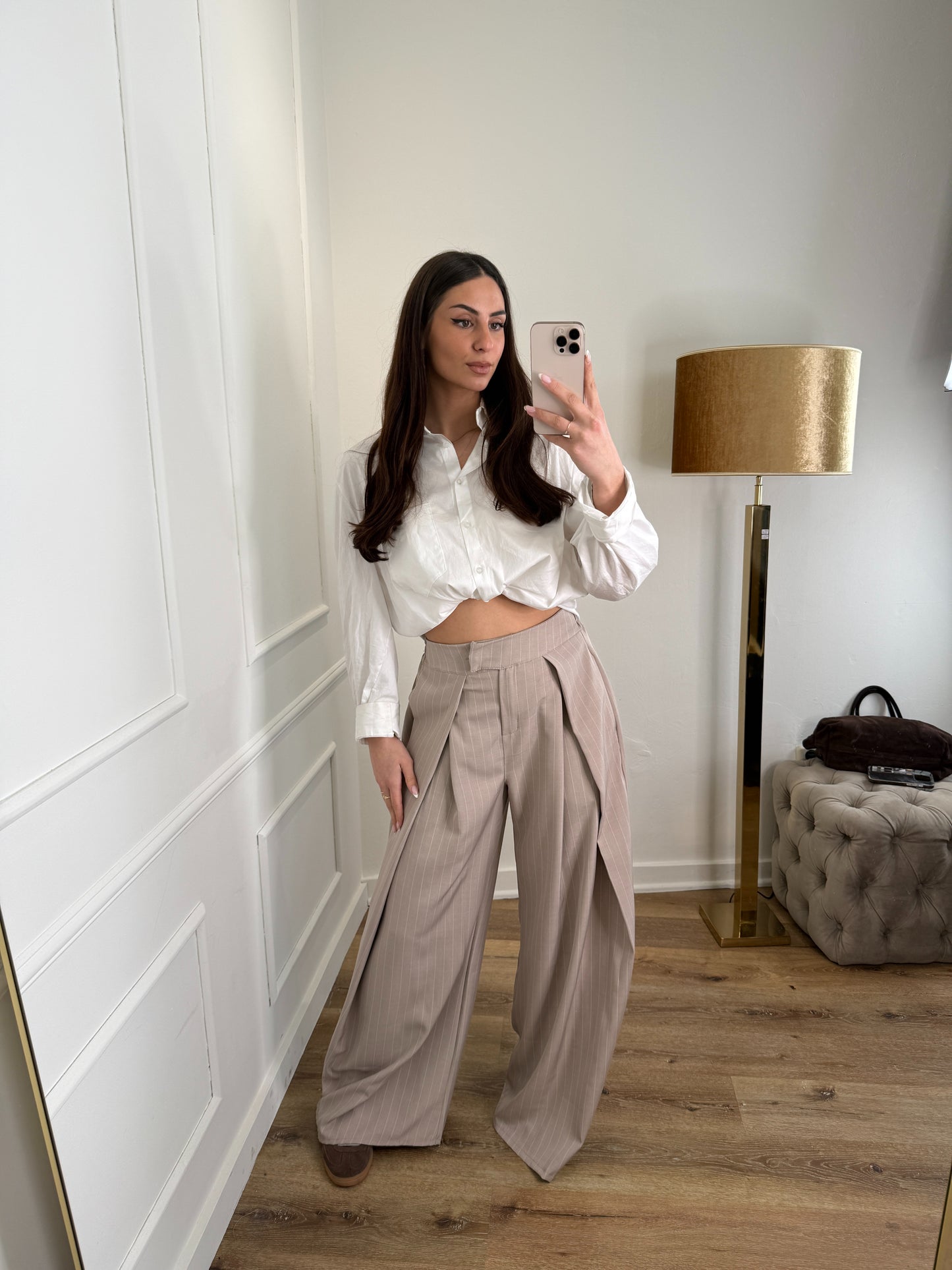 Plooien broek extra lang - stripe creme