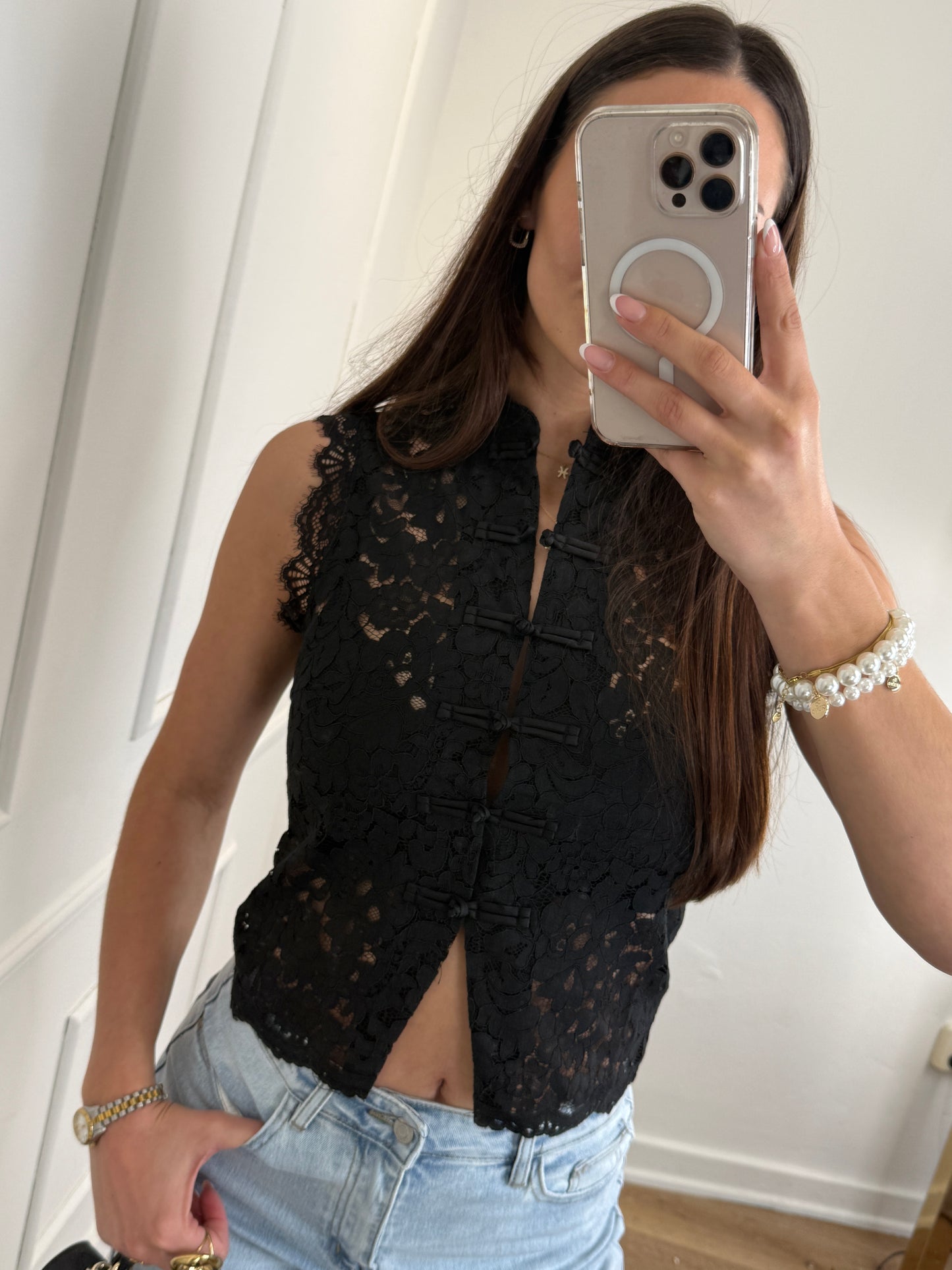 Mandarin top zwart