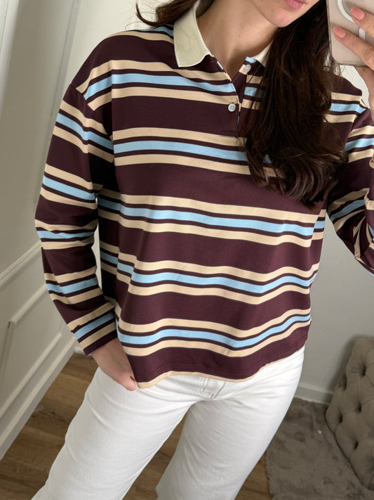 Polo met lange mouw gestreept - bordeaux
