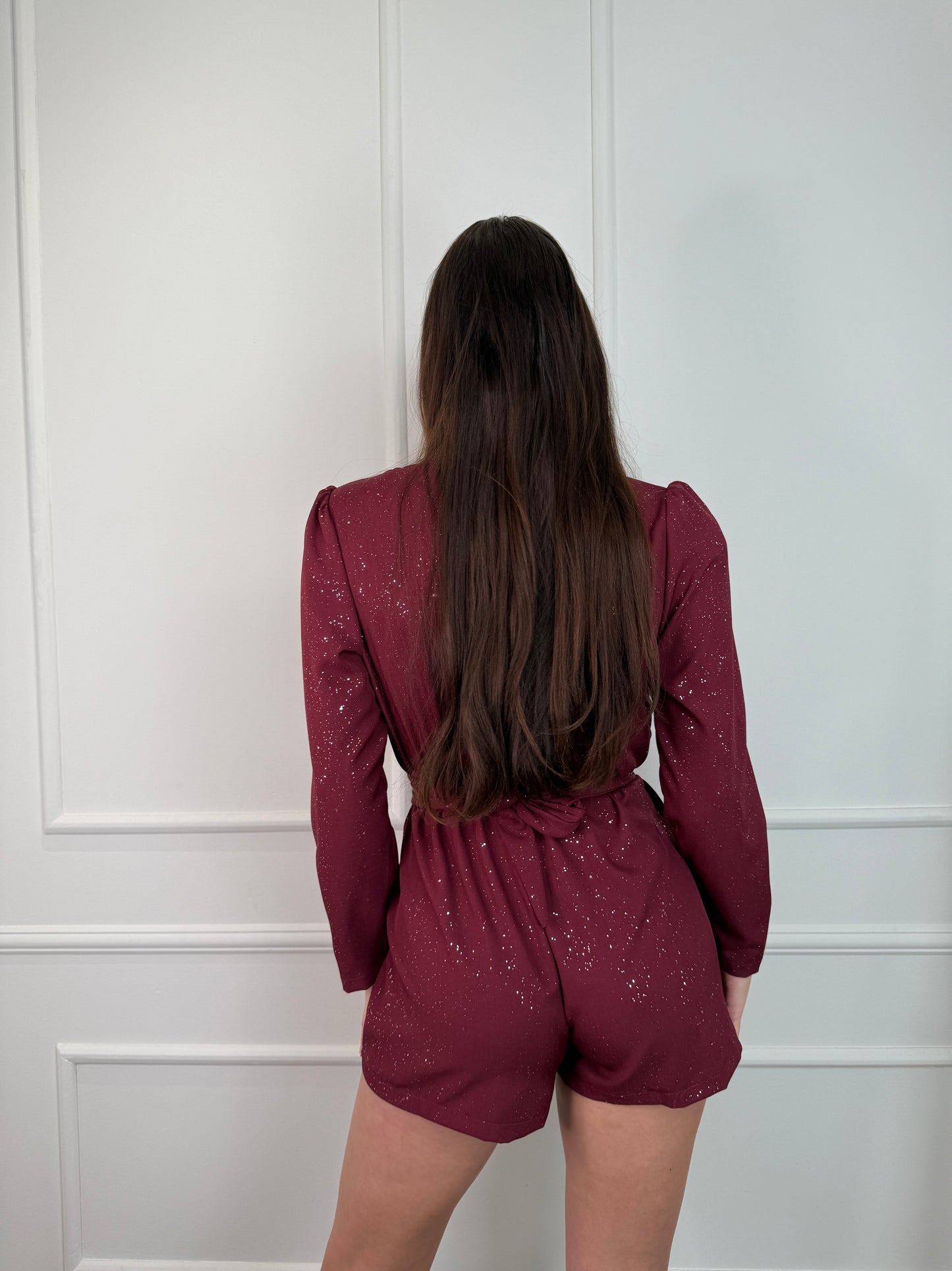 Floor jumpsuit met glitters bordeaux