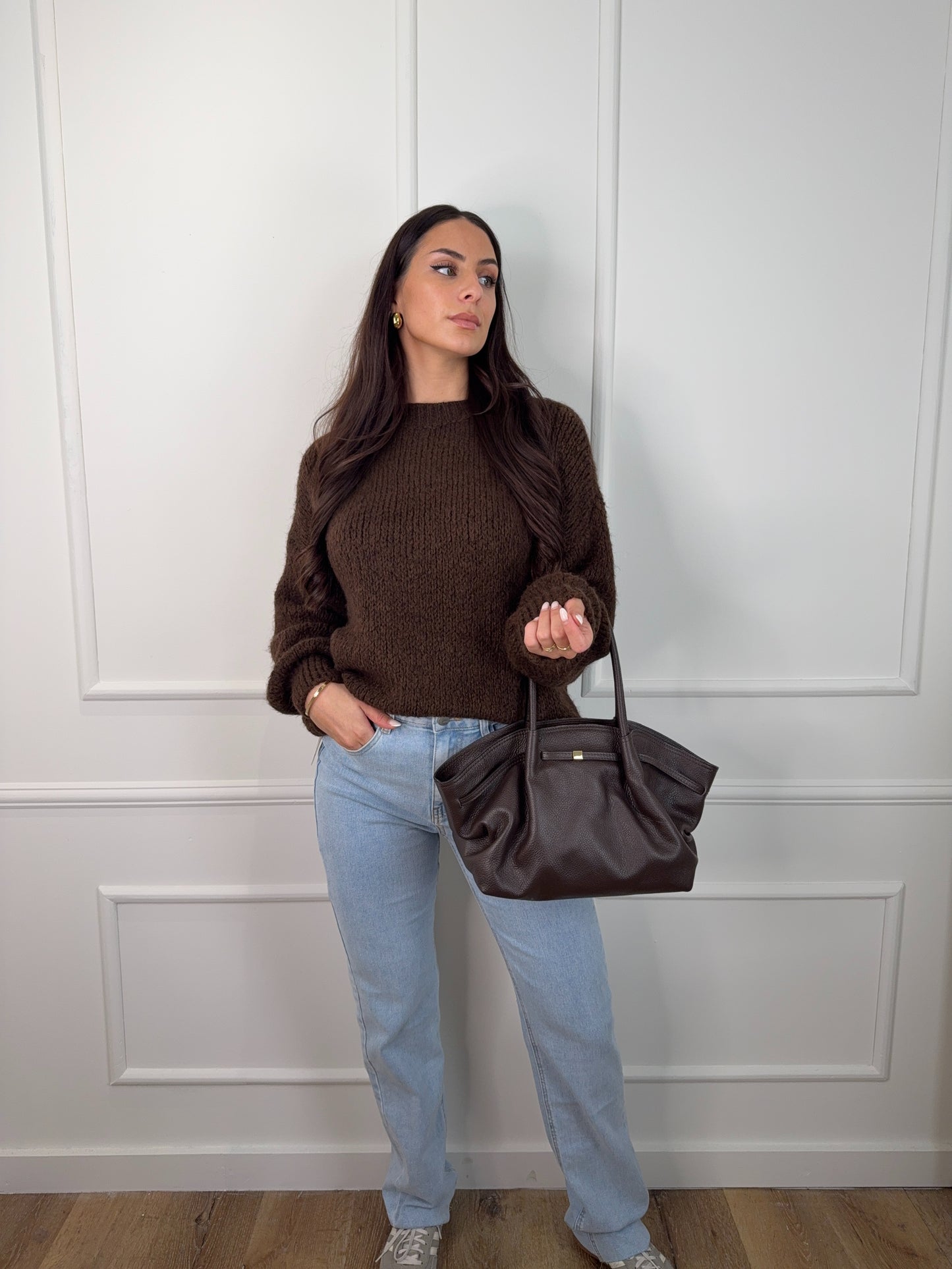 Gioya Gebreide Trui Bruin