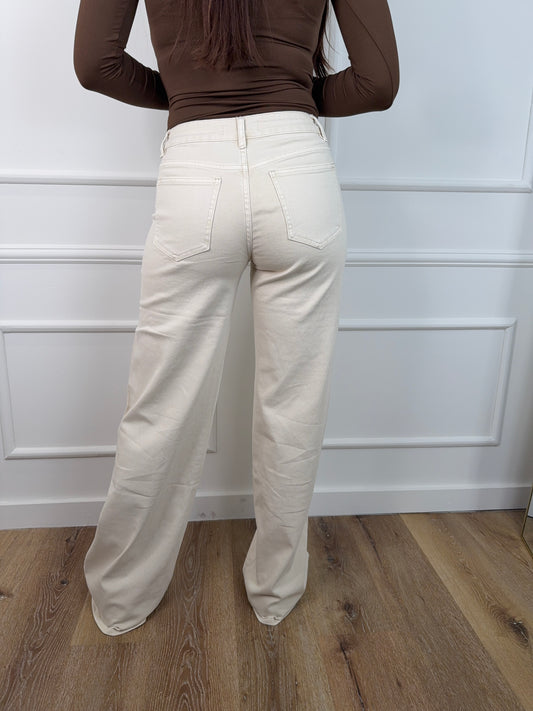 Kiki Wideleg Jeans Beige Extra Long