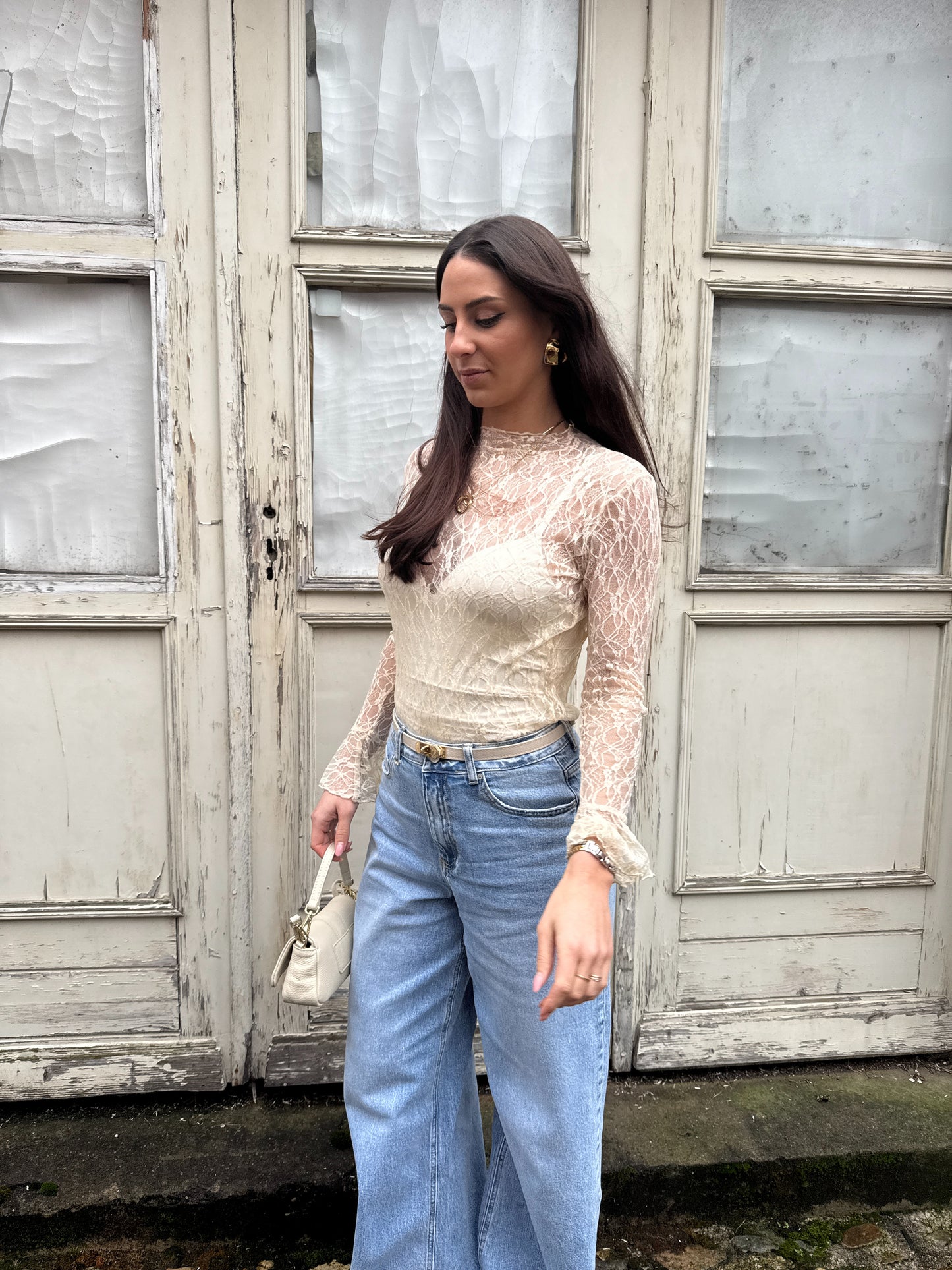 Brooklyn kanten top - beige