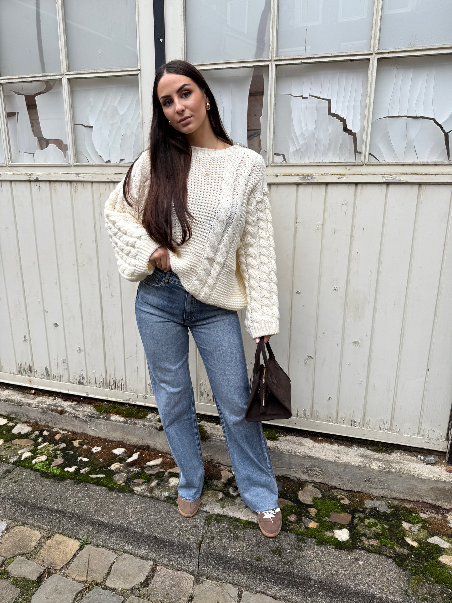 Stevige gebreide trui creme