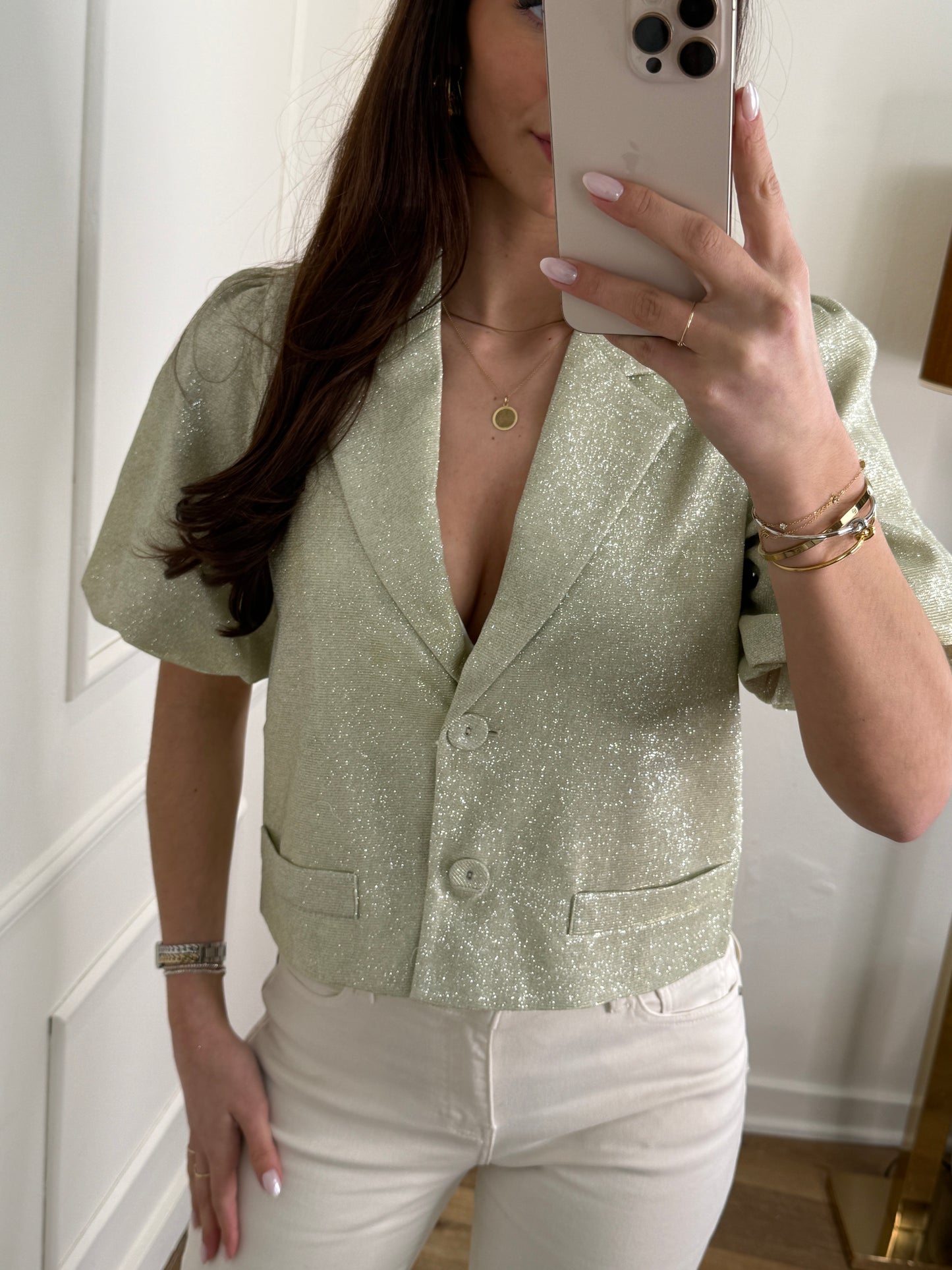 Sparkle pofmouw blazer creme