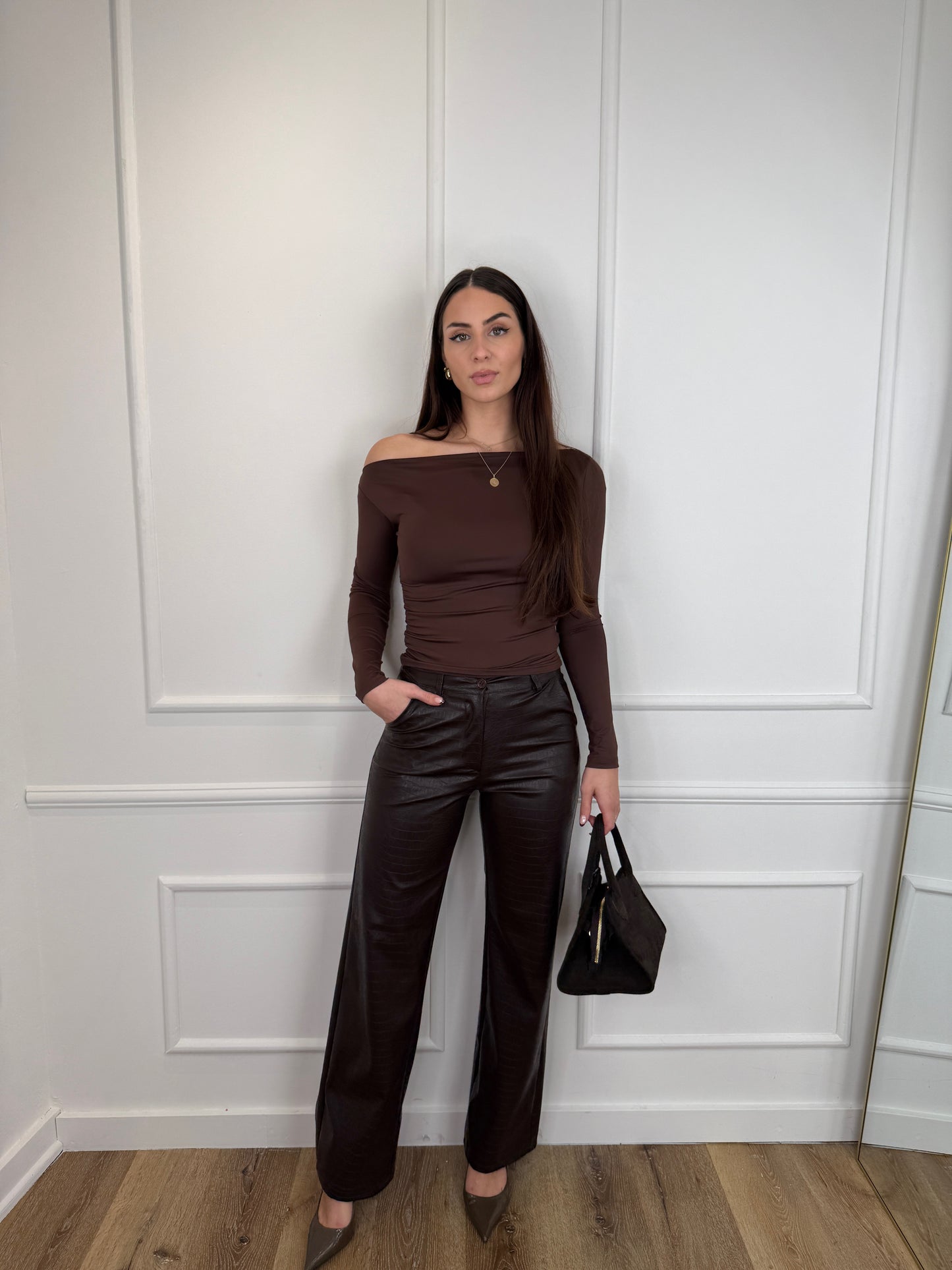 Snake print broek dark brown