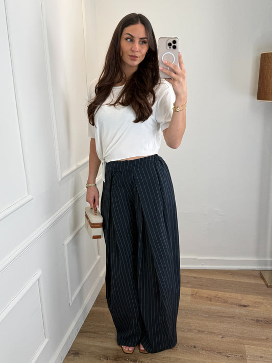 Plooien broek extra lang - stripe navy