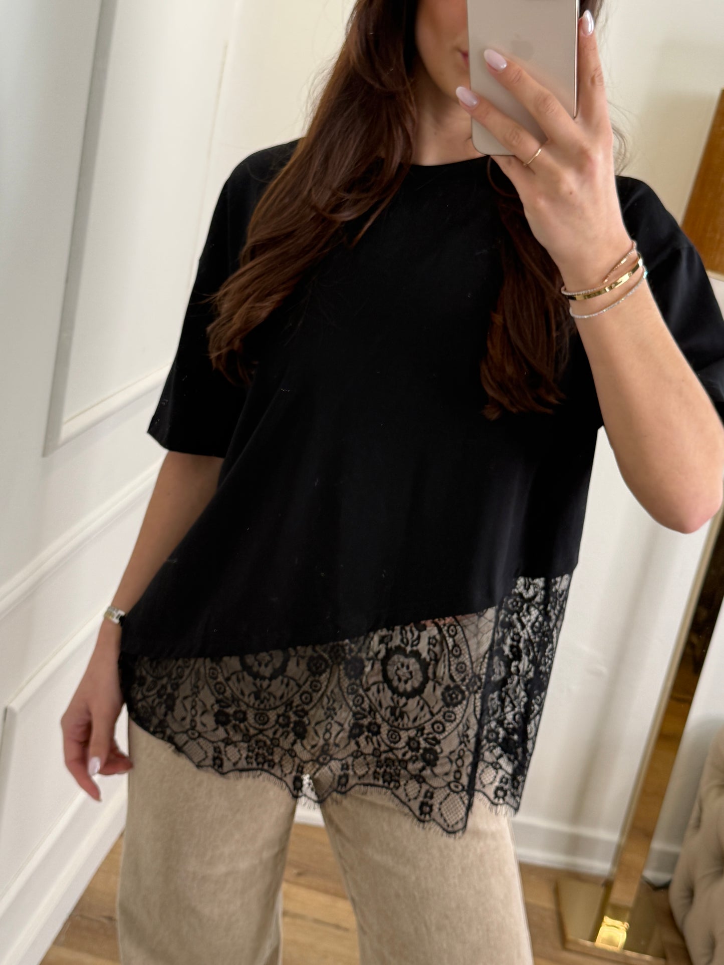 Oversized lace shirt zwart