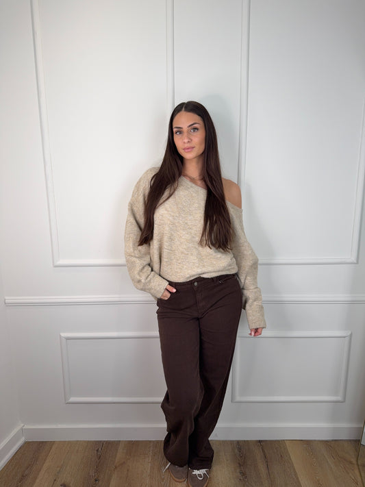 One-shoulder Trui Taupe