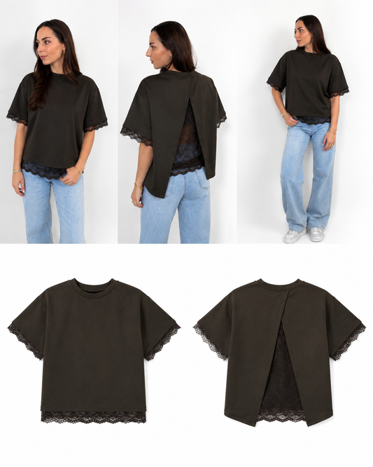 Lilly t-shirt lace bruin