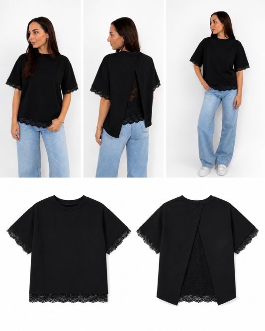 Lilly t-shirt lace zwart