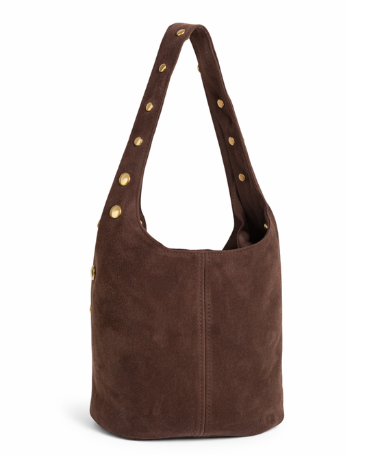 Leren handtas met studs - bruin