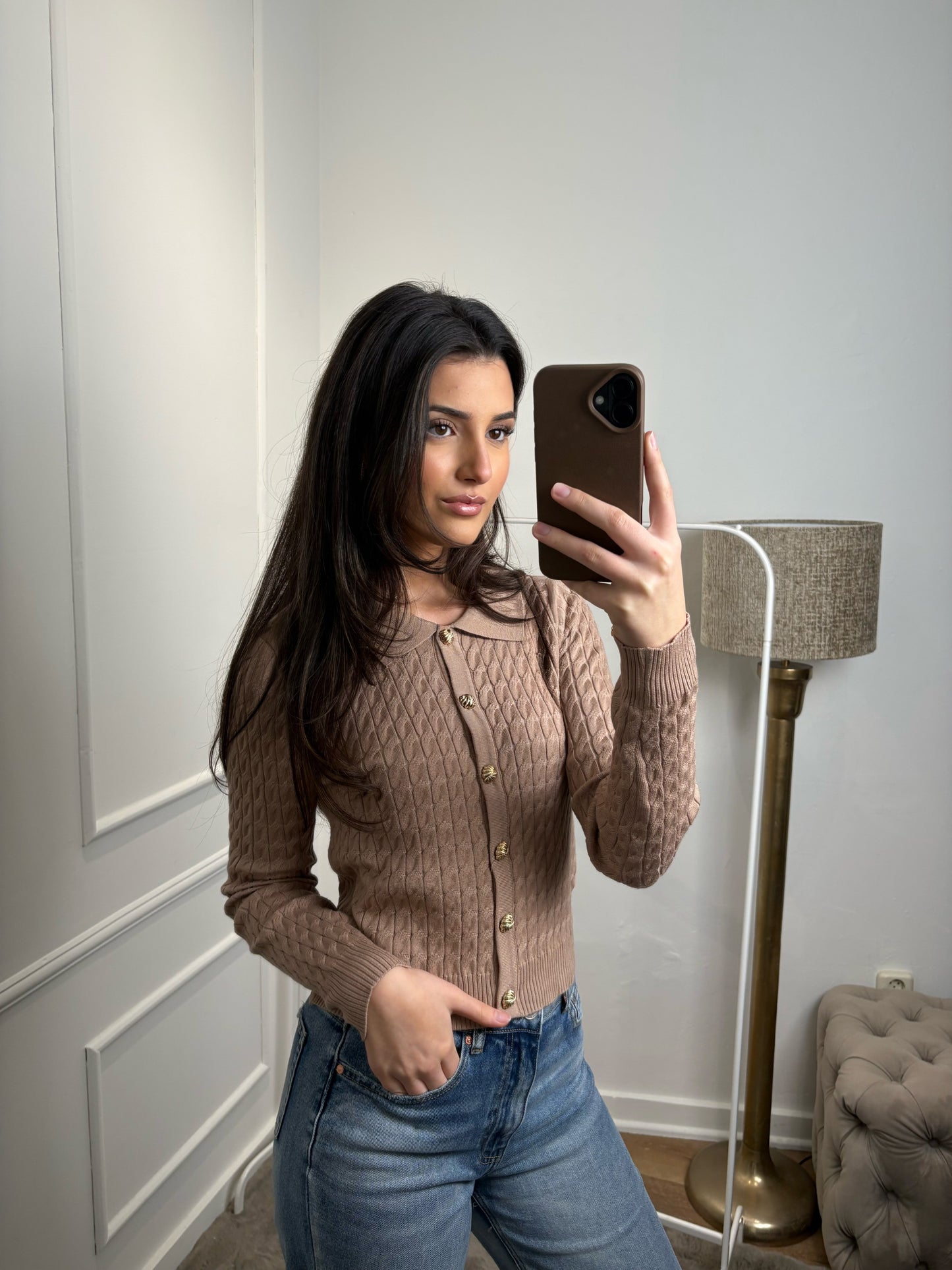 Gina vest met knopen camel