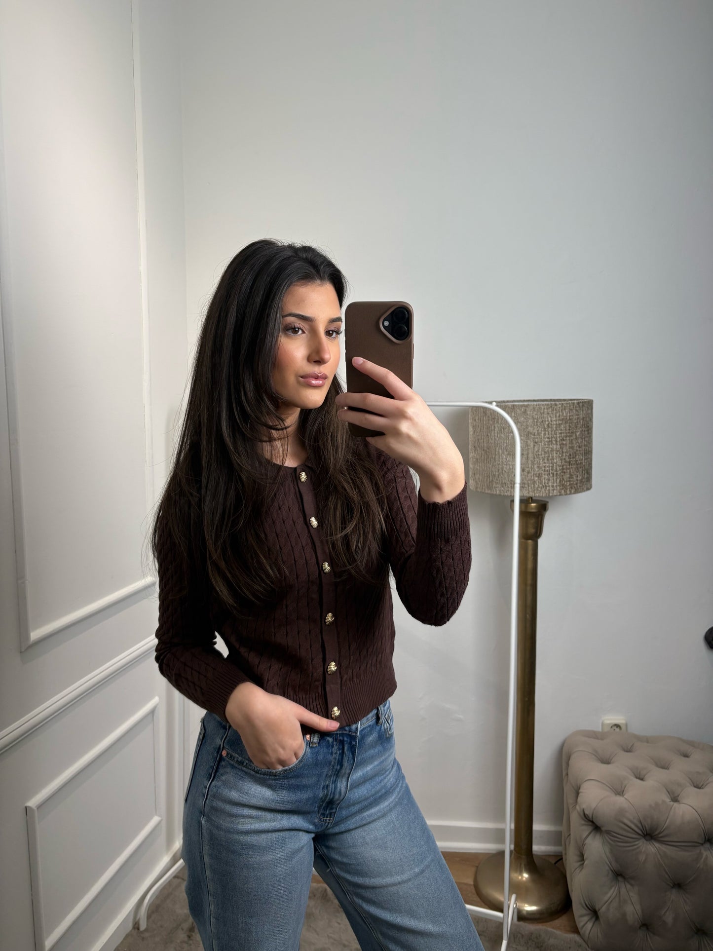 Gina vest met knopen bruin