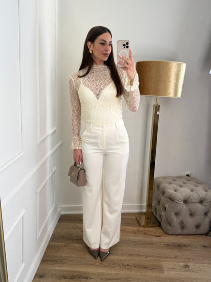 Zoe Pantalon Zwart Extra lang wit