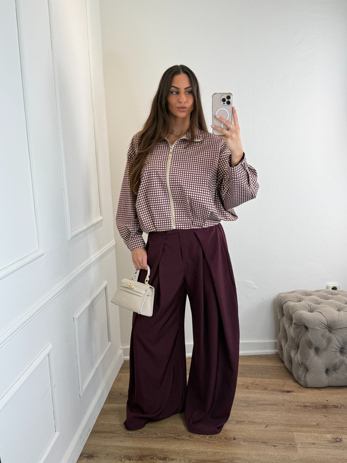 Plooien broek extra lang - bordeaux