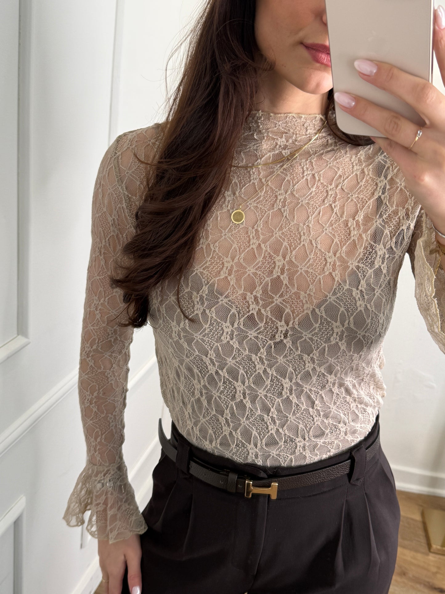 Brooklyn kanten top - taupe