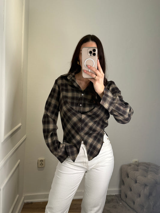 Waist blouse geruit - bruin