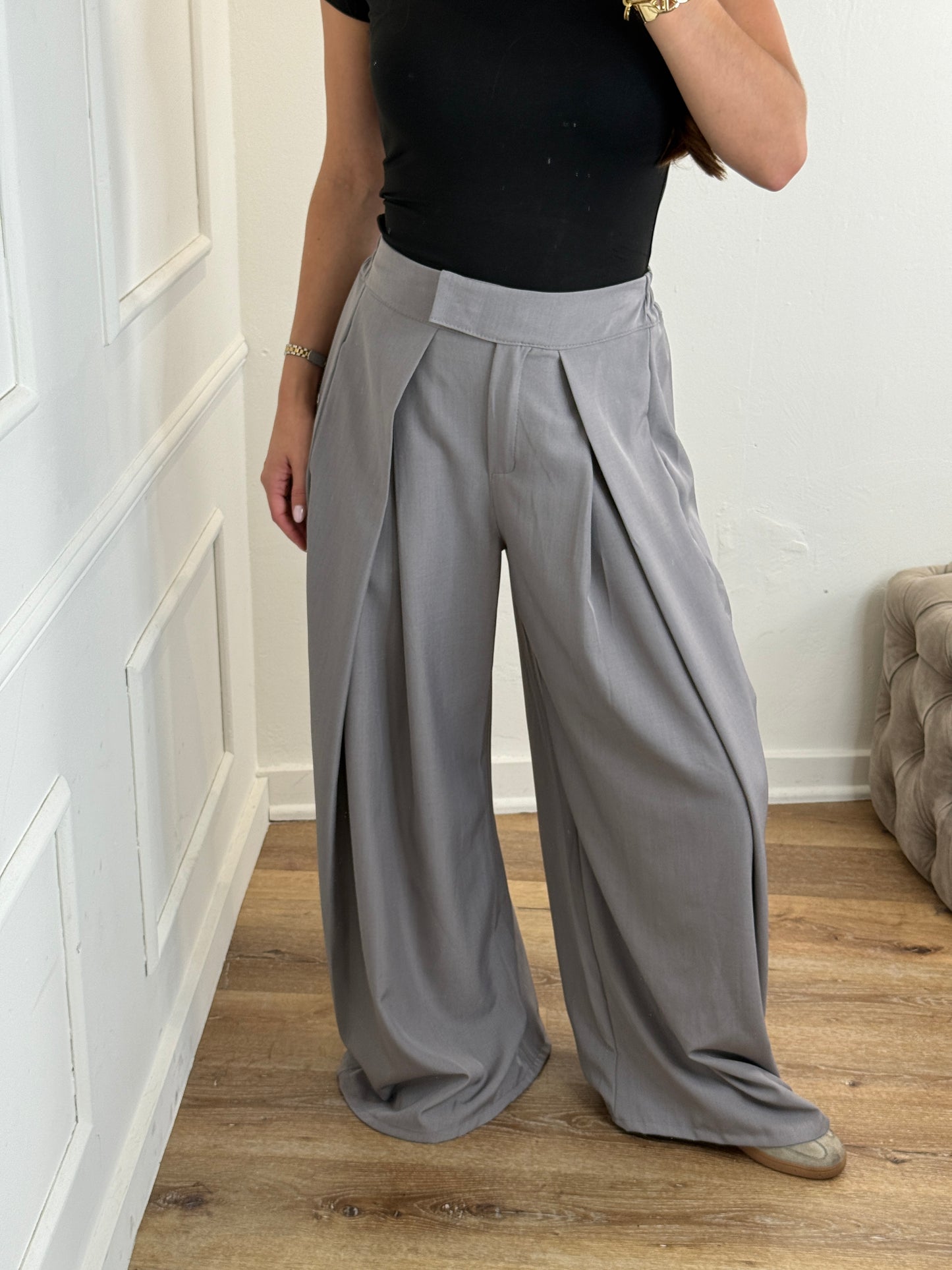 Plooien broek extra lang - grijs