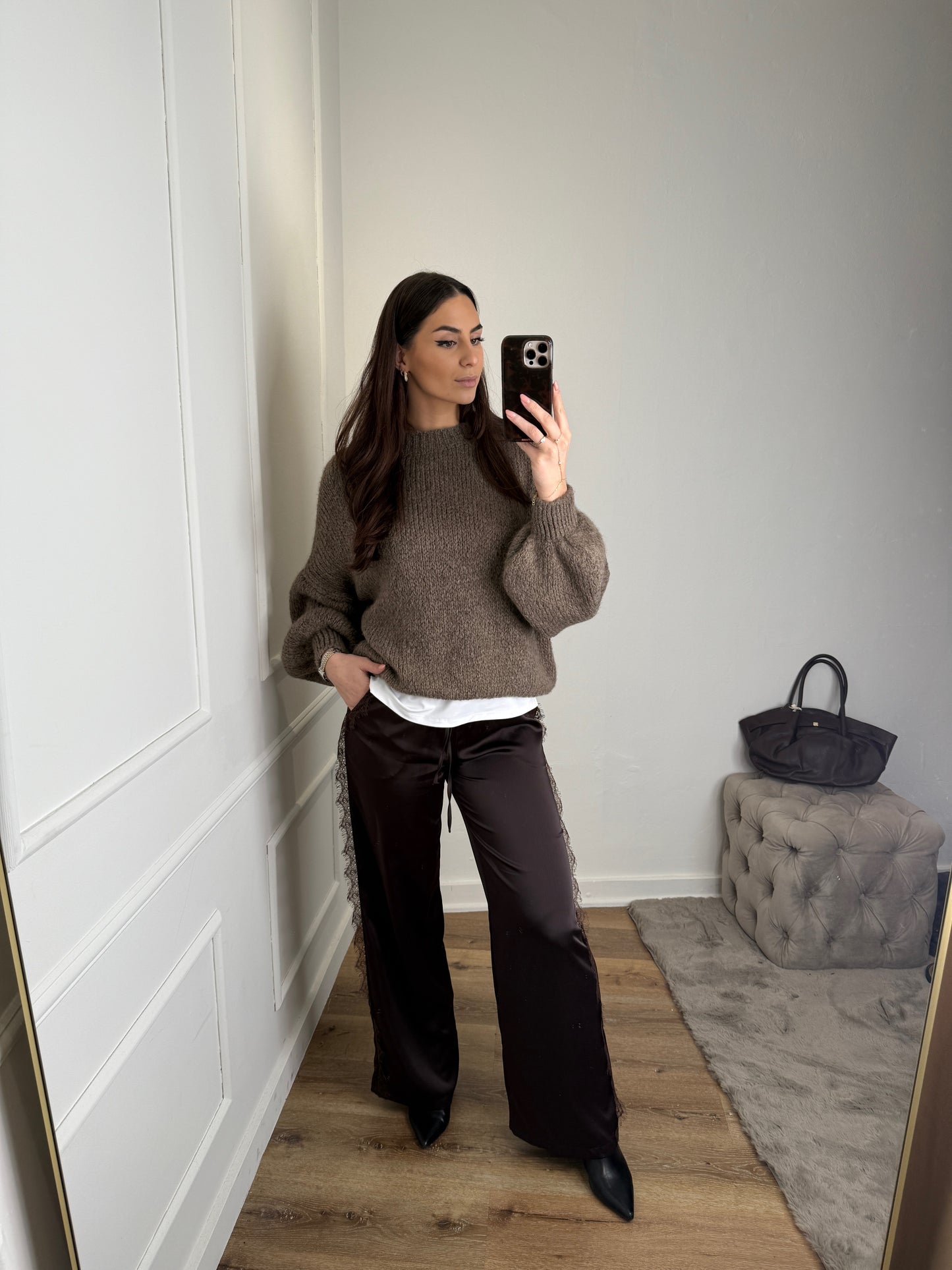 Broek met lace zijkant - bruin