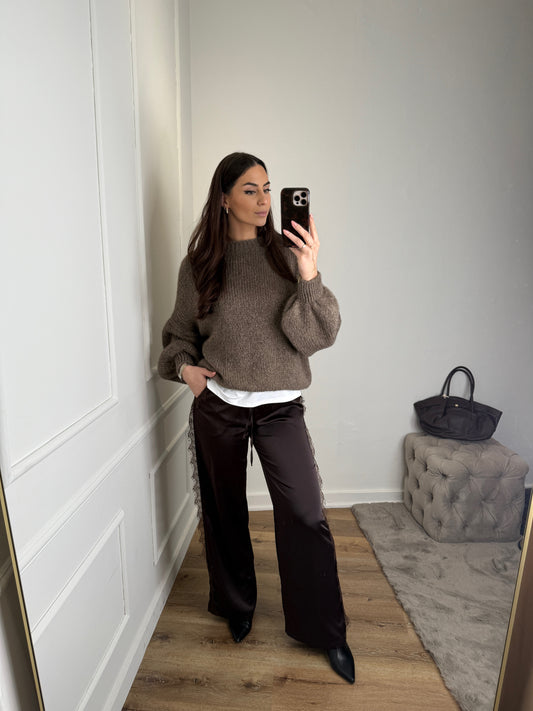 Broek met lace zijkant - bruin
