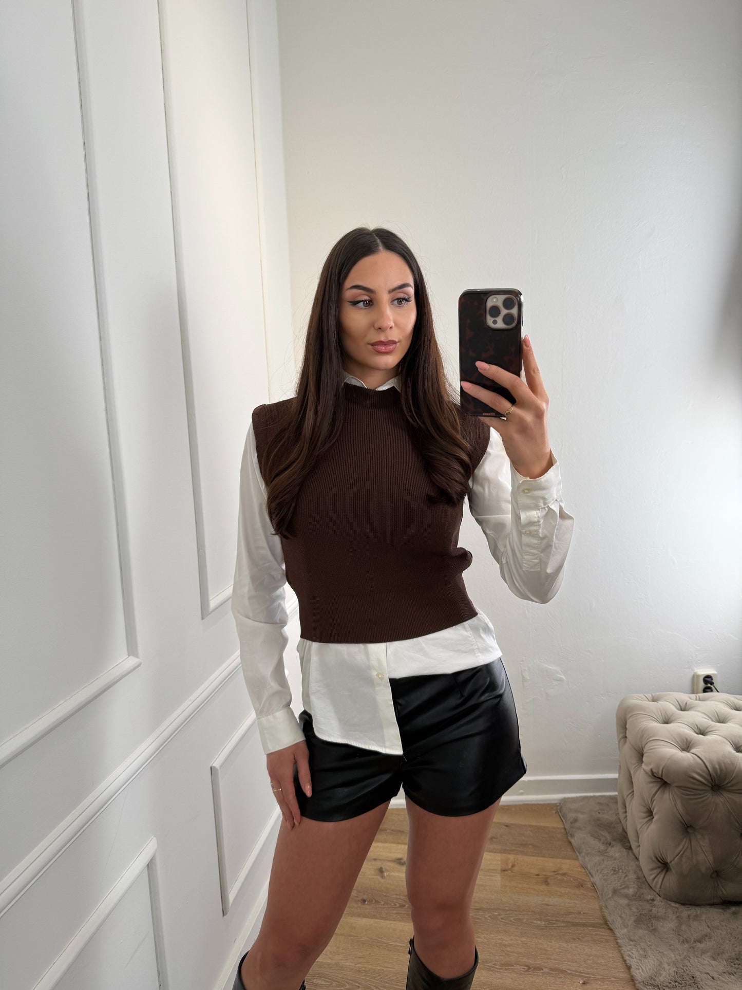 Mouwloze top - bruin