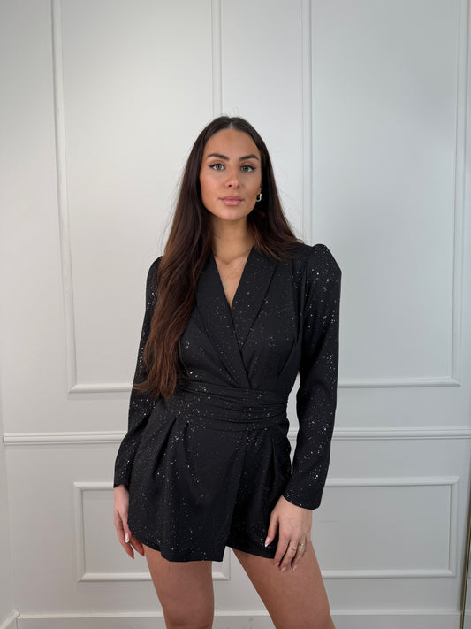 Floor jumpsuit met glitters zwart