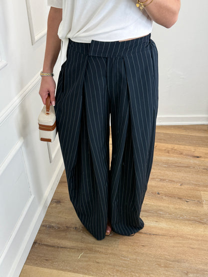 Plooien broek extra lang - stripe navy