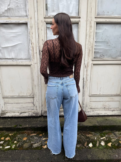 Brooklyn kanten top - bruin