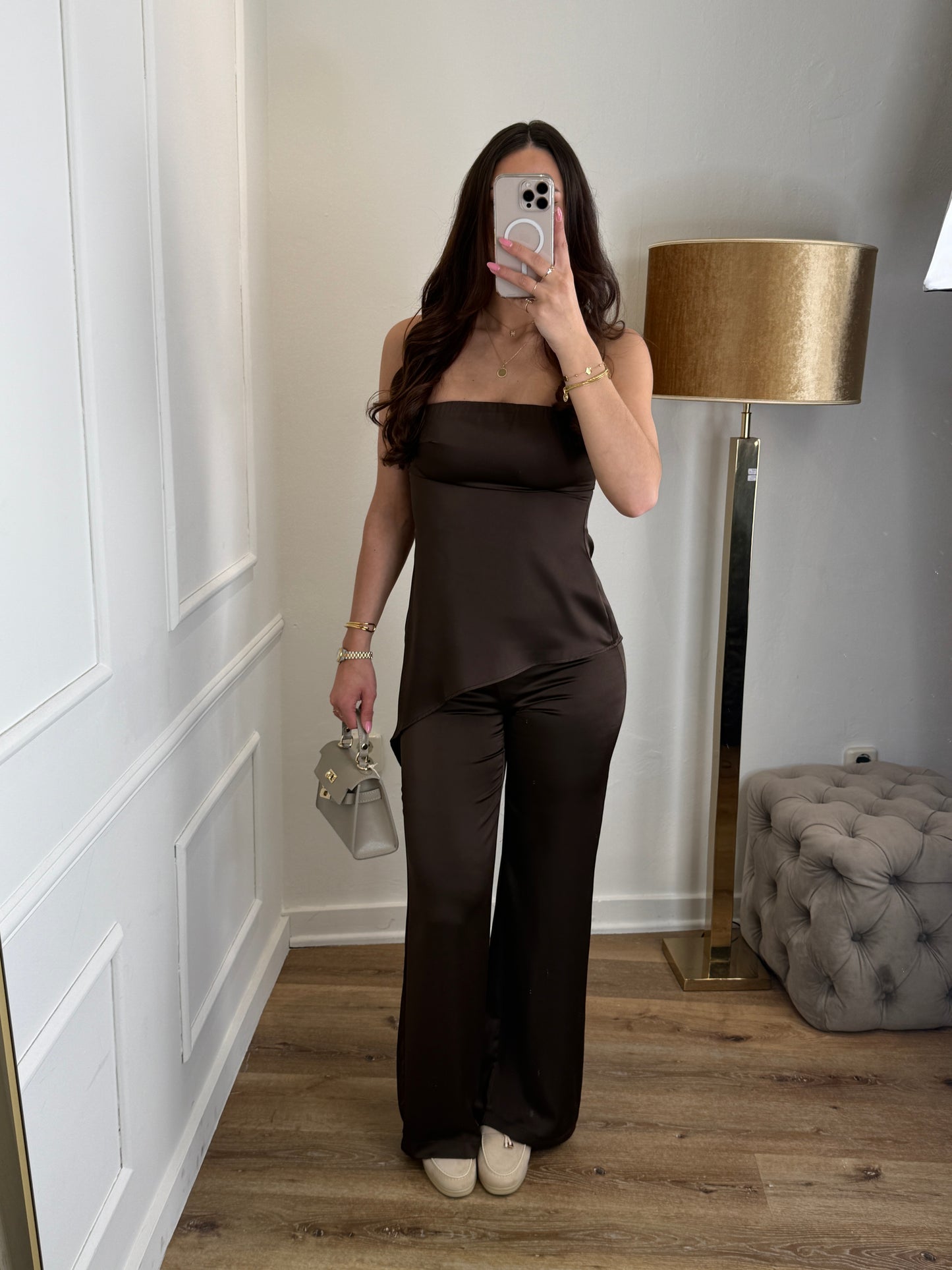 Christin satin set bruin