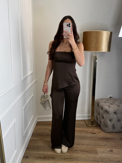 Christin satin set bruin