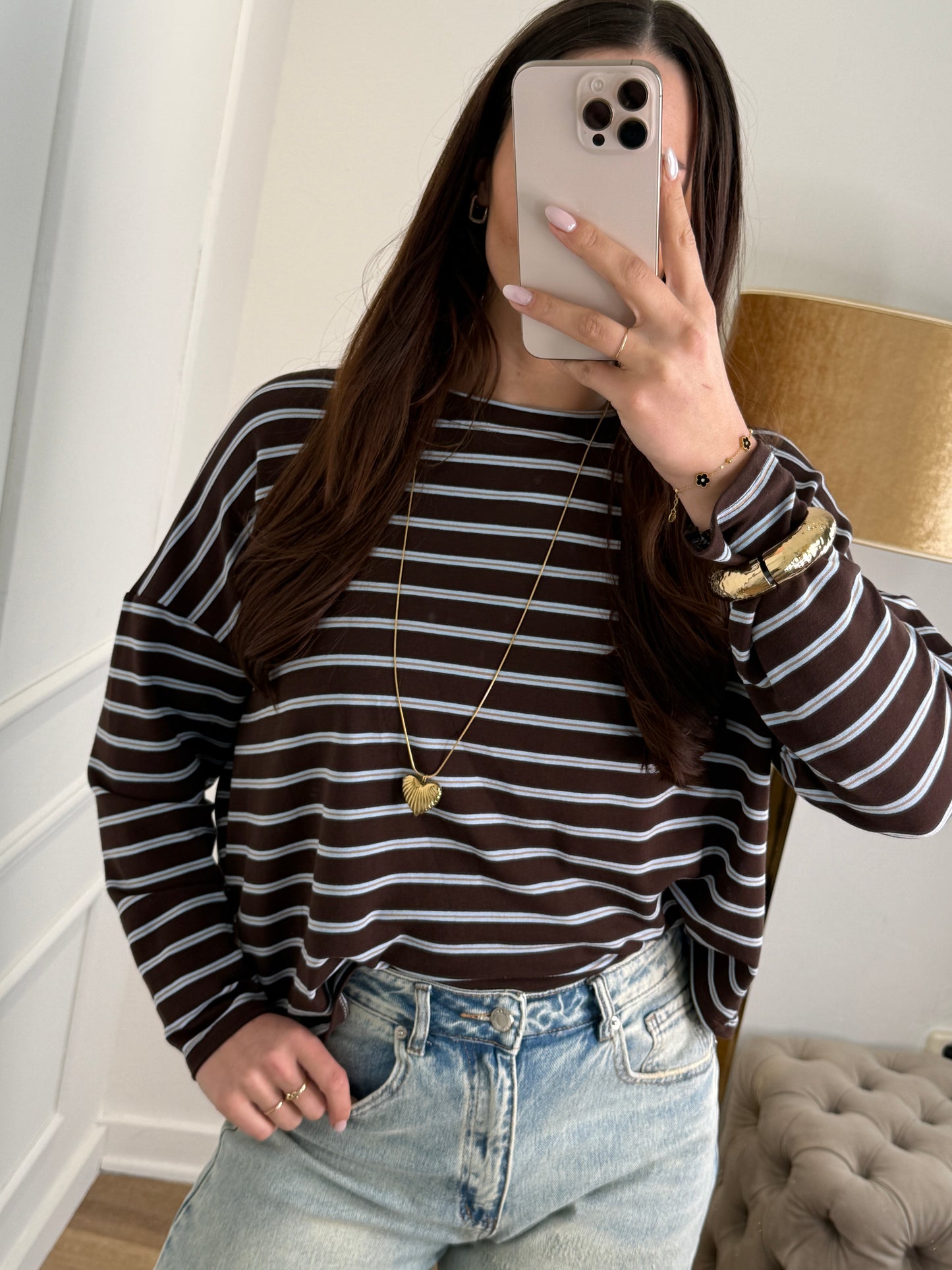 Micky long sleeve bruin/blauw