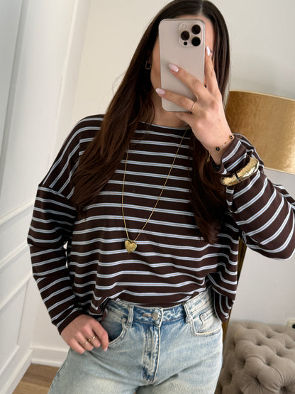 Micky long sleeve bruin/blauw