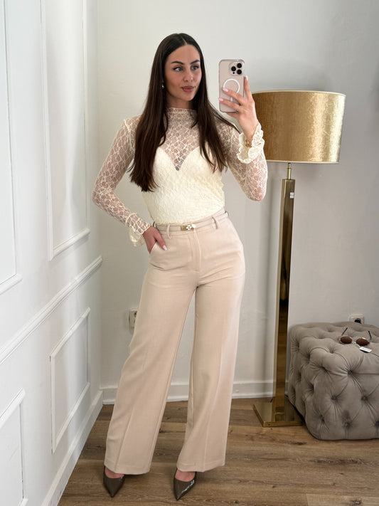 Zoe Pantalon Zwart Extra lang beige