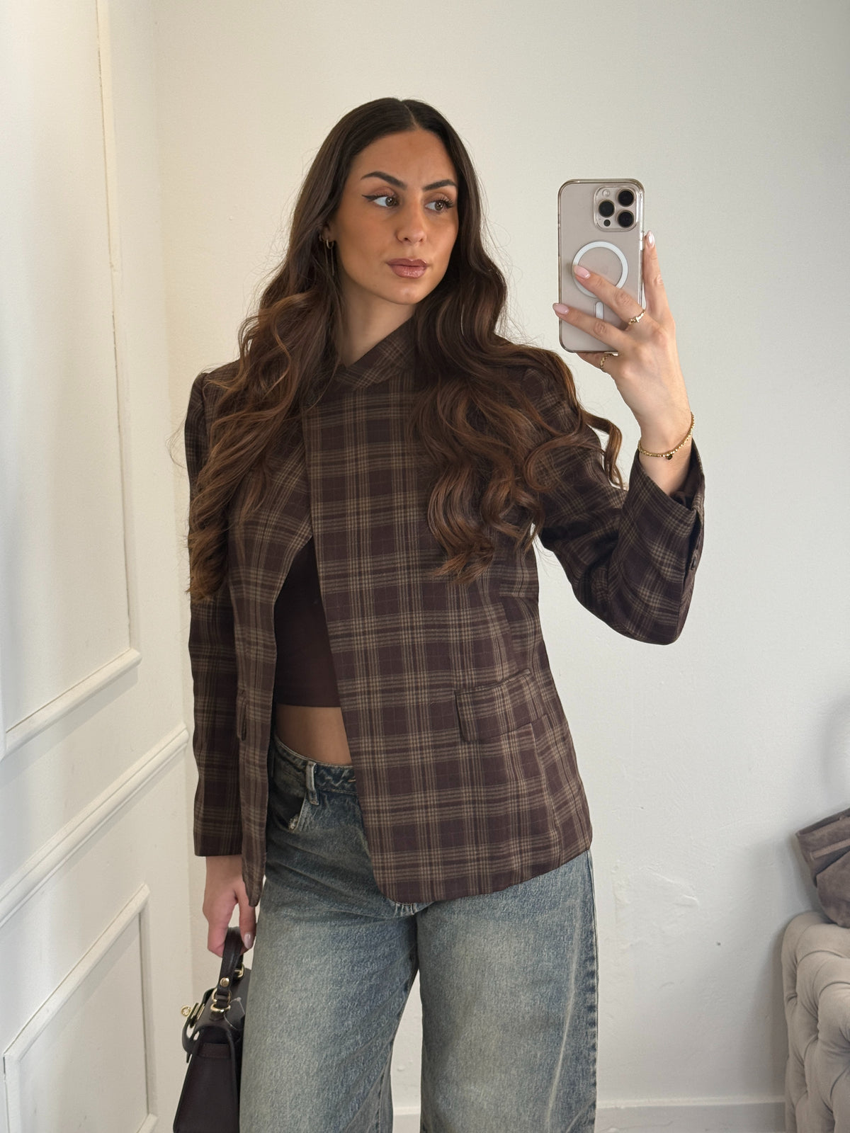 Elle Blazer Bruin Geruit