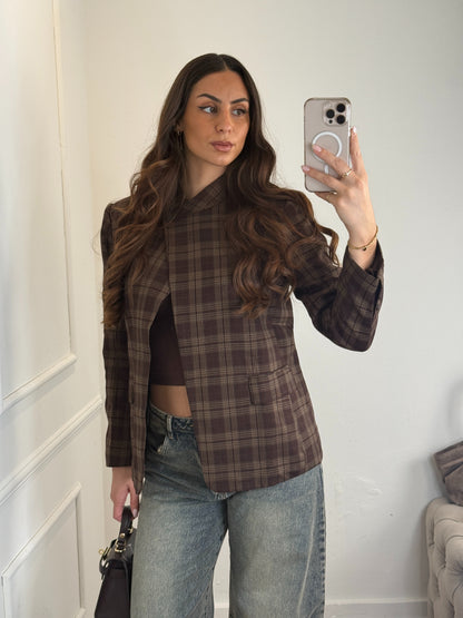 Elle Blazer Bruin Geruit