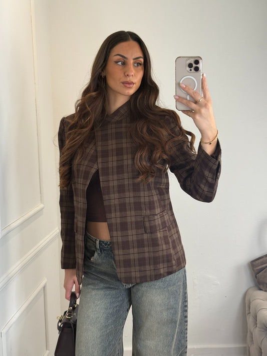 Elle Blazer Bruin Geruit