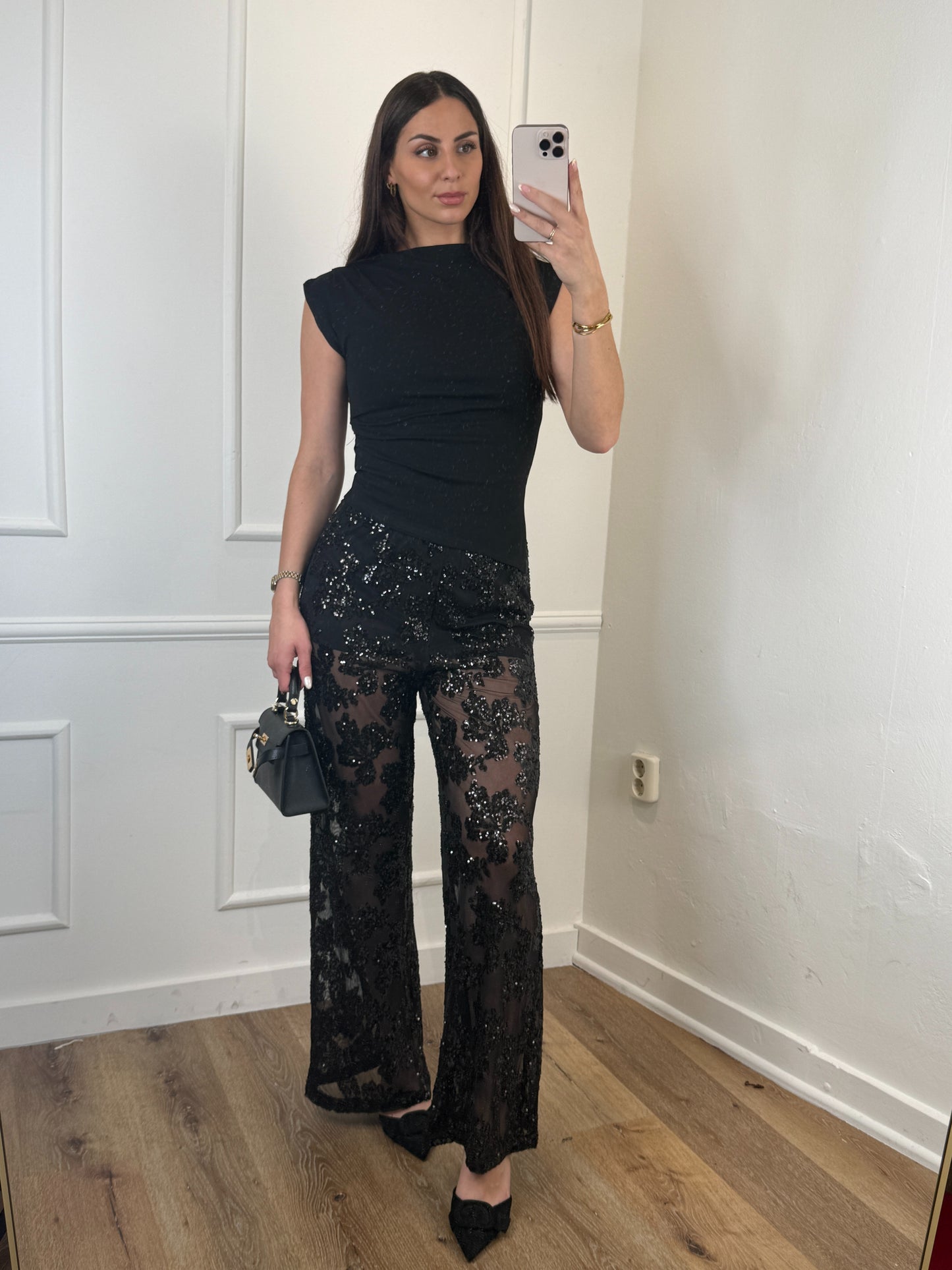 Sequin broek zwart