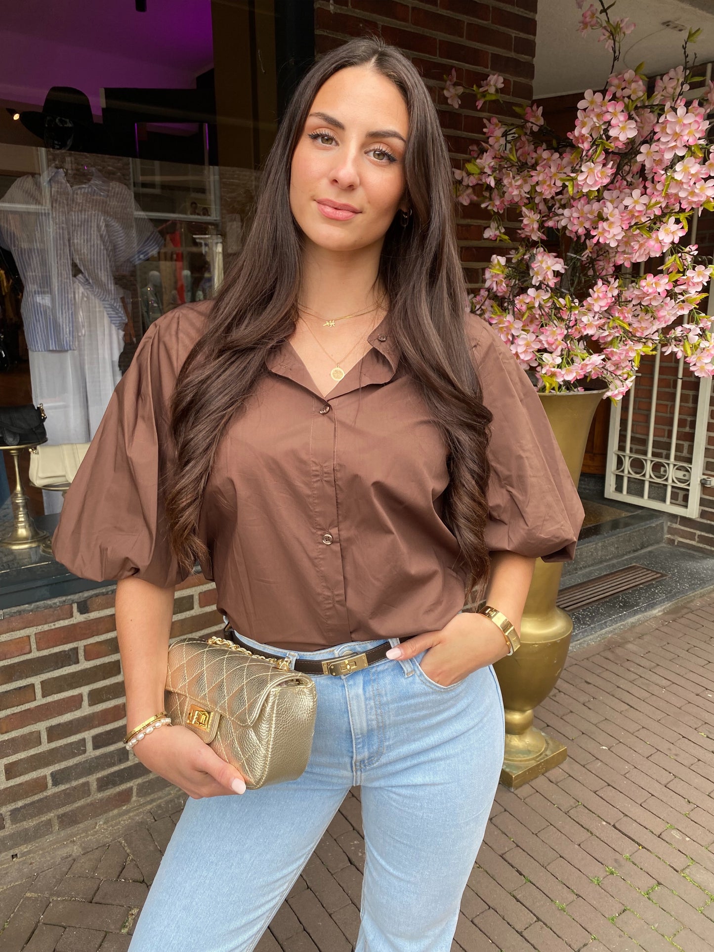 Ambika Pofmouw Blouse Bruin