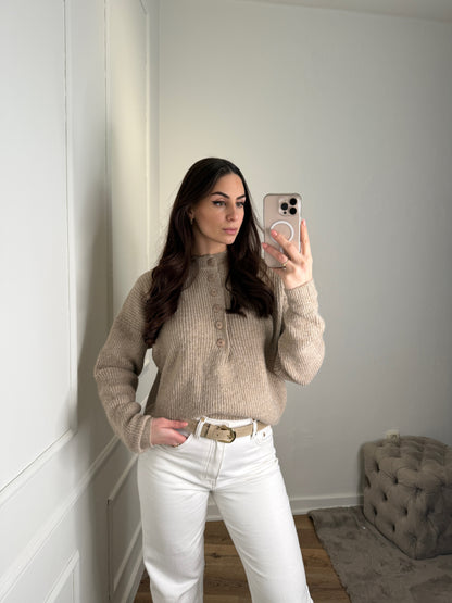Oversized trui met knopen - taupe