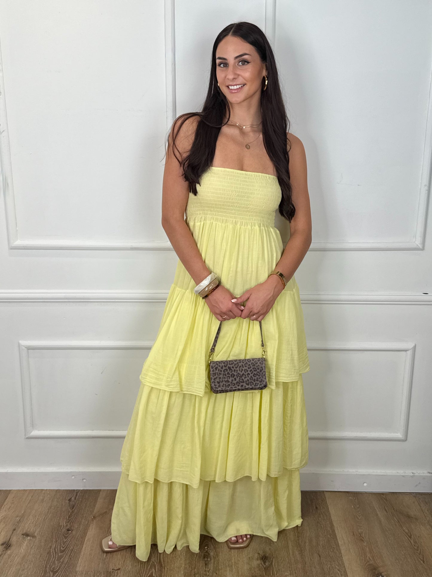 Nina Strapless Ruffle Jurk Geel